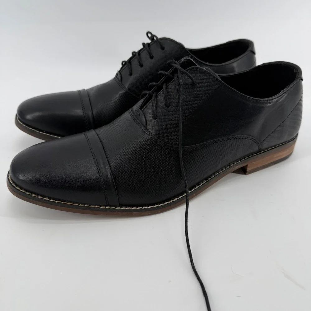 Steve Madden Mens Finnch 017 Black Leather Cap Toe Oxford‎ Dress Shoes Size 11